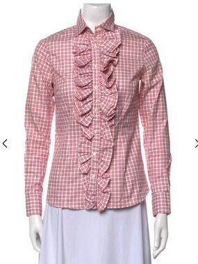 Hadleigh’s Plaid Ruffle-Front Button Down Shirt